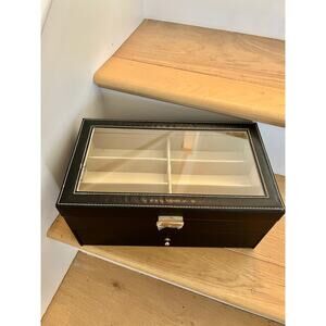 Black Leather 9-Piece Eyeglasses Locking Storage Display Box